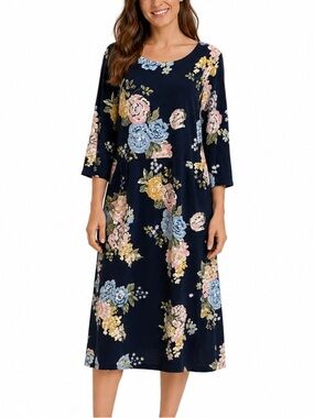 Joules Beth Shift Dress Jersey Navy Blue Floral Career Church Size 14 New
